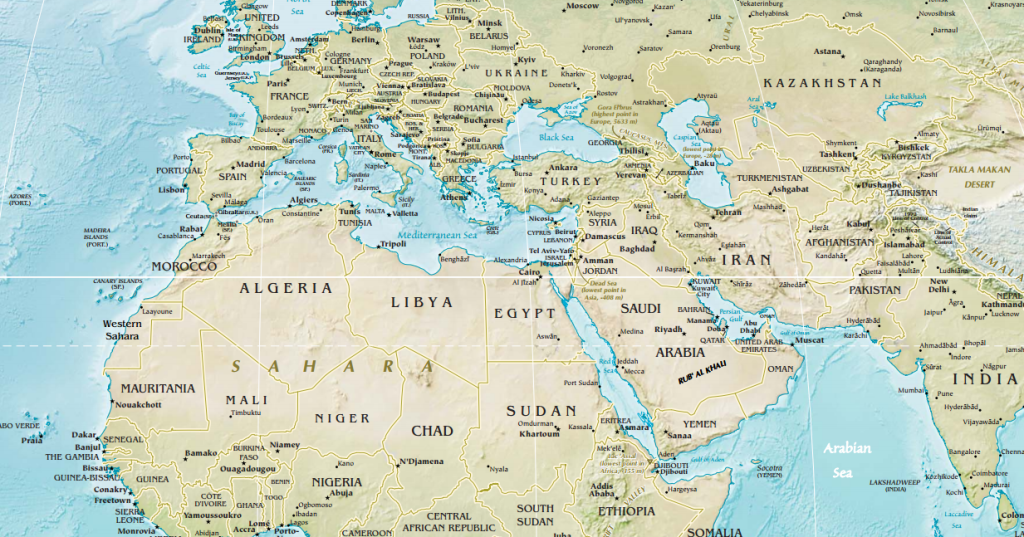 middle east map with landforms