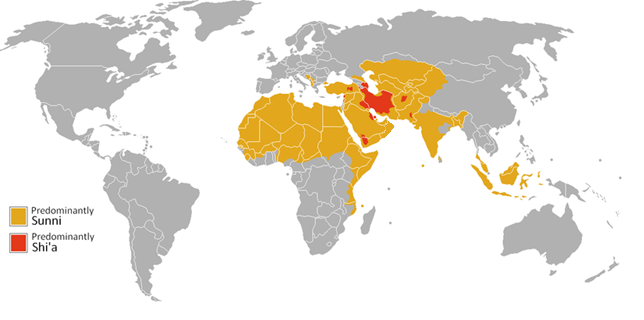 Map of global Sunni and Shia areas