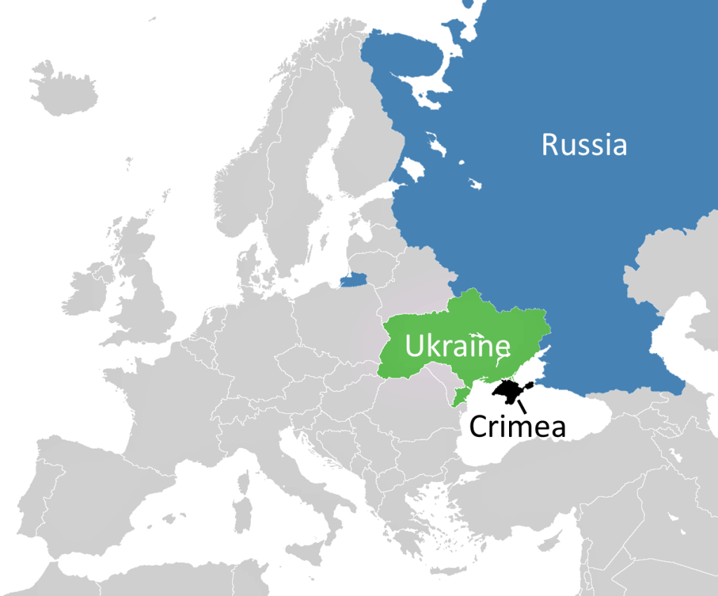 Map of Russia, Crimea, and Ukraine