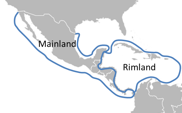 Map of the mainland and rimland areas of Middle America
