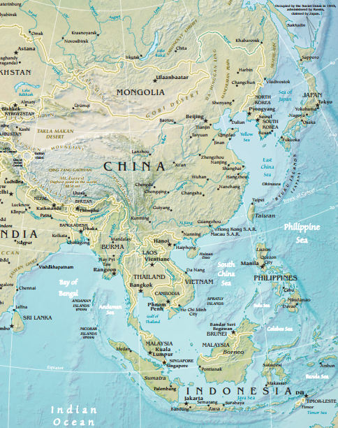 east asia physical map mountains