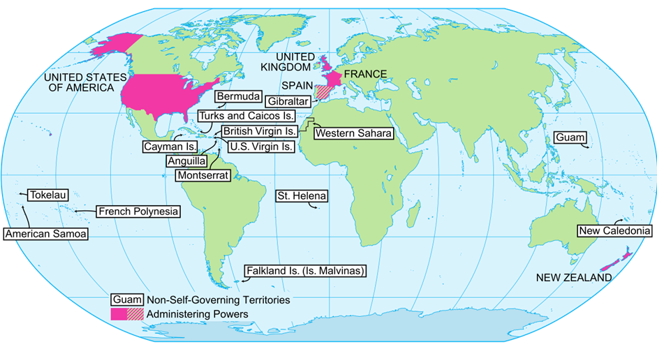 Map of non-self-governing territories around the world as of 2012