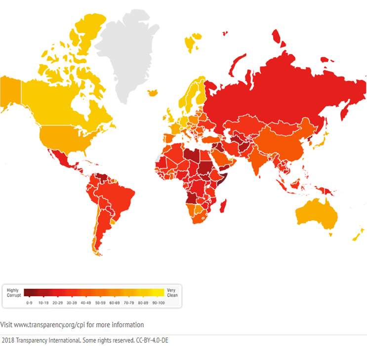 Map of countries by perception of corruption