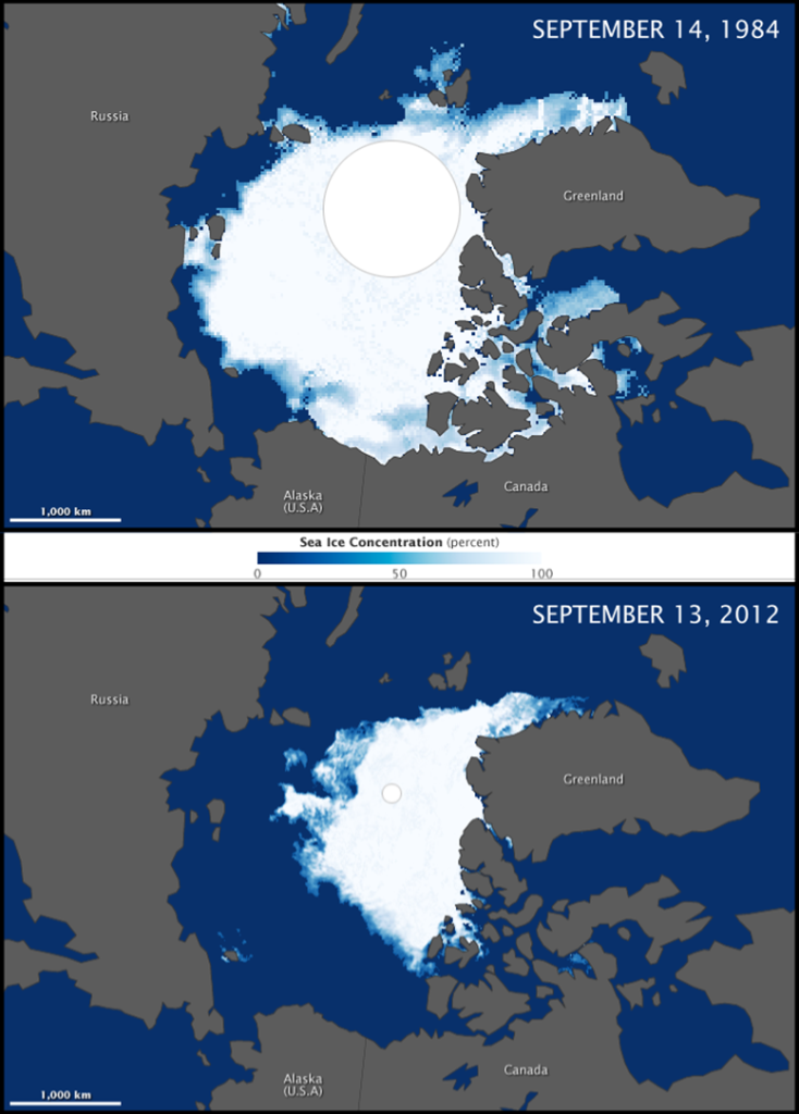 Minimum Extent of Arctic Sea Ice, 1984 compared to 2012