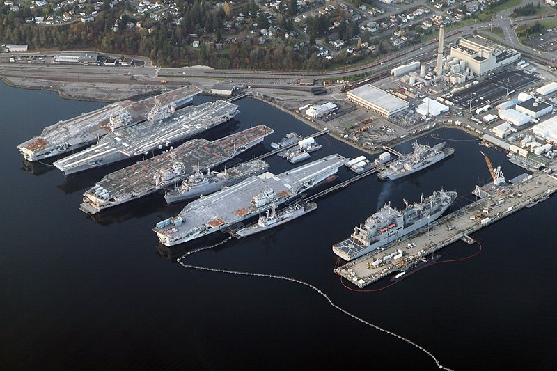 An aerial view of the Puget Sound Naval Shipyard and Intermediate Maintenance Facility in Bremerton, Washington (USA), on 24 November 2012