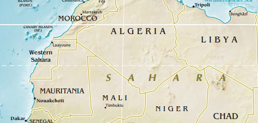 Map of Algeria and Mali in Northern Africa