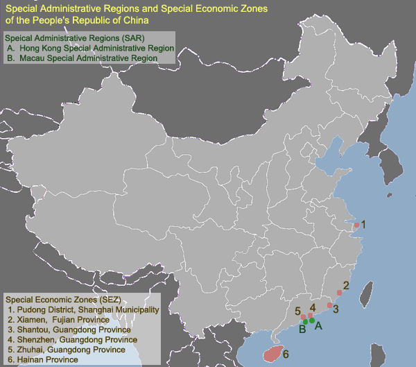 Map of SARs and SEZs in China