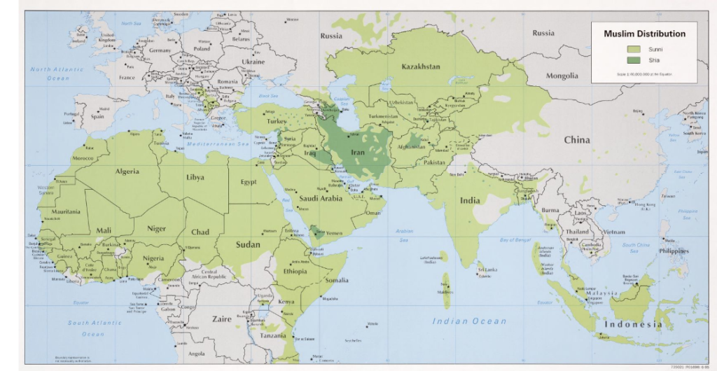 Map of Predominantly Sunni and Shia areas around the world