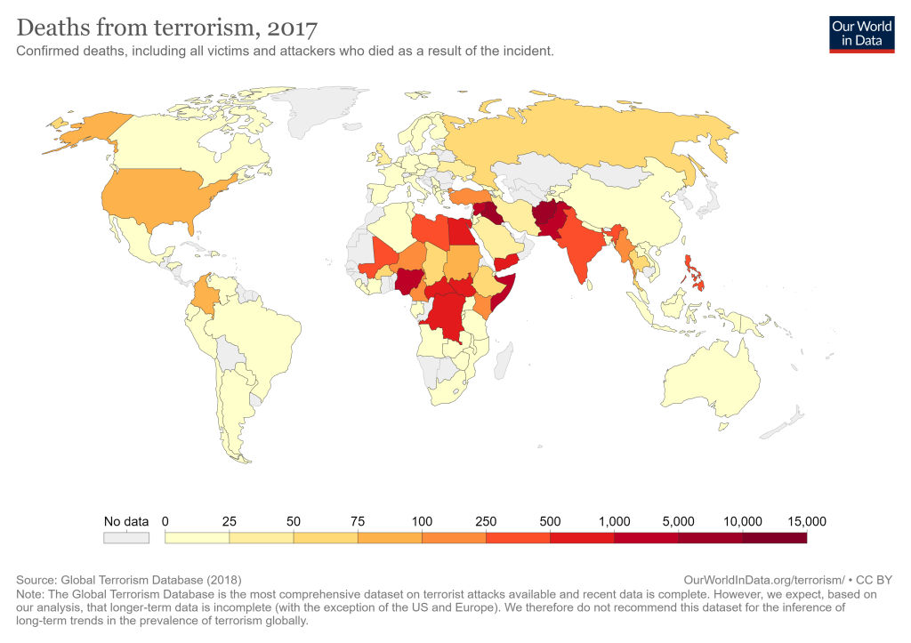A map of world fatalities from terrorism