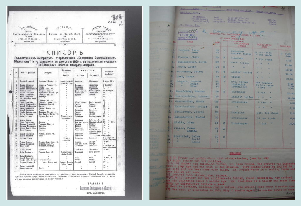 Page from an official document showing a list in a 7 column table, and with a headline in Russian, German and Hebrew script