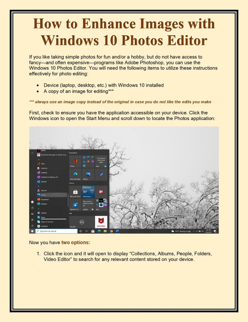 [Part 1 of 8] This and all of the remaining images in this chapter comprise a sample set of instructions. Please click the link at the end of the caption for an accessible PDF of these instructions. You will note that each image within the PDF has its own alt-text. This is the practice you should use when designing your own technical documents.