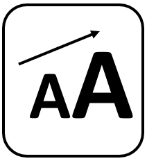 A rounded box with two capital letter A's inside. The second letter is larger that the first. Above the letters, an arrow points upward from left to right.