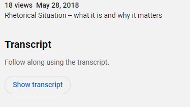 The "more" on the description box under a YouTube video has been expanded to show Transcript and a "Show Transcript" button below the shortened content.