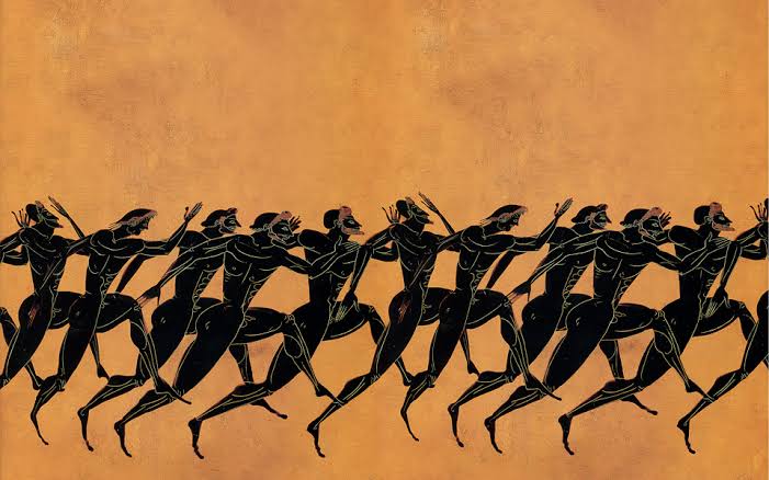 Ancient Greek Terracotta pelike (wine jar), ca. 510 B.C. depicting Olympic runners. Public Domain.