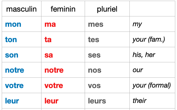 French Possessive Adjectives Adjectifs Possessifs Dis - vrogue.co