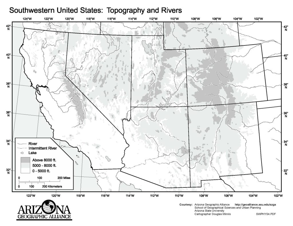 Outline Map of Southwestern US with Rivers