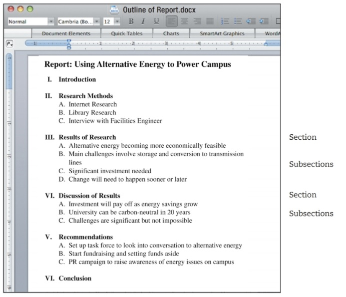 Figure 3.3: Outline Sections and Subsections