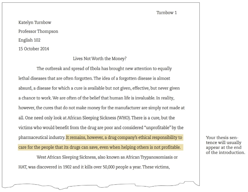 Figure 17.6 A Prominent Thesis Statement Orients Readers