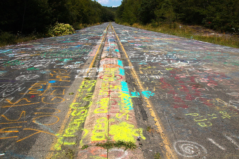 Image of graffitied road
