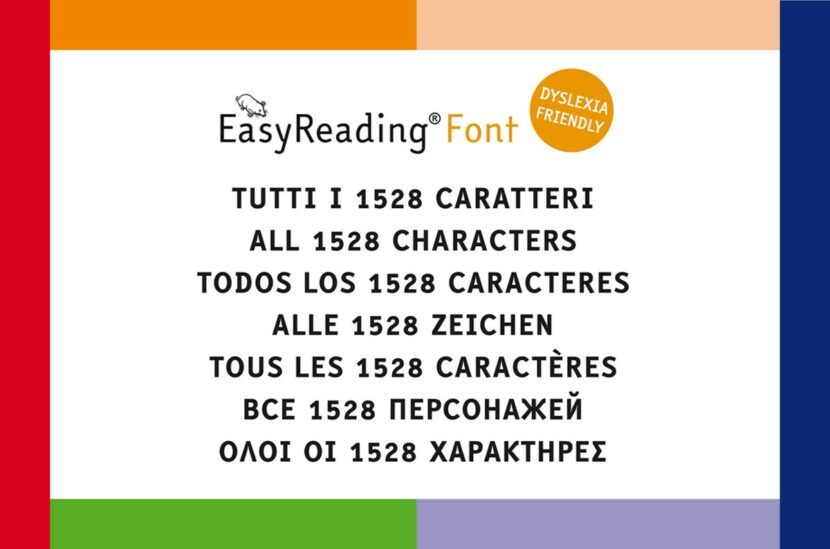 A graphic illustrating the display of common text characters in the EasyReading font typeface