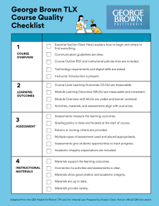 George Brown TLX Course Quality Checklist - Page 1.