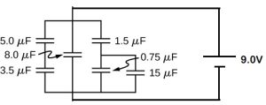 Network of capacitors. Image description is available.