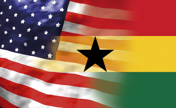 The flag of the US and Ghana