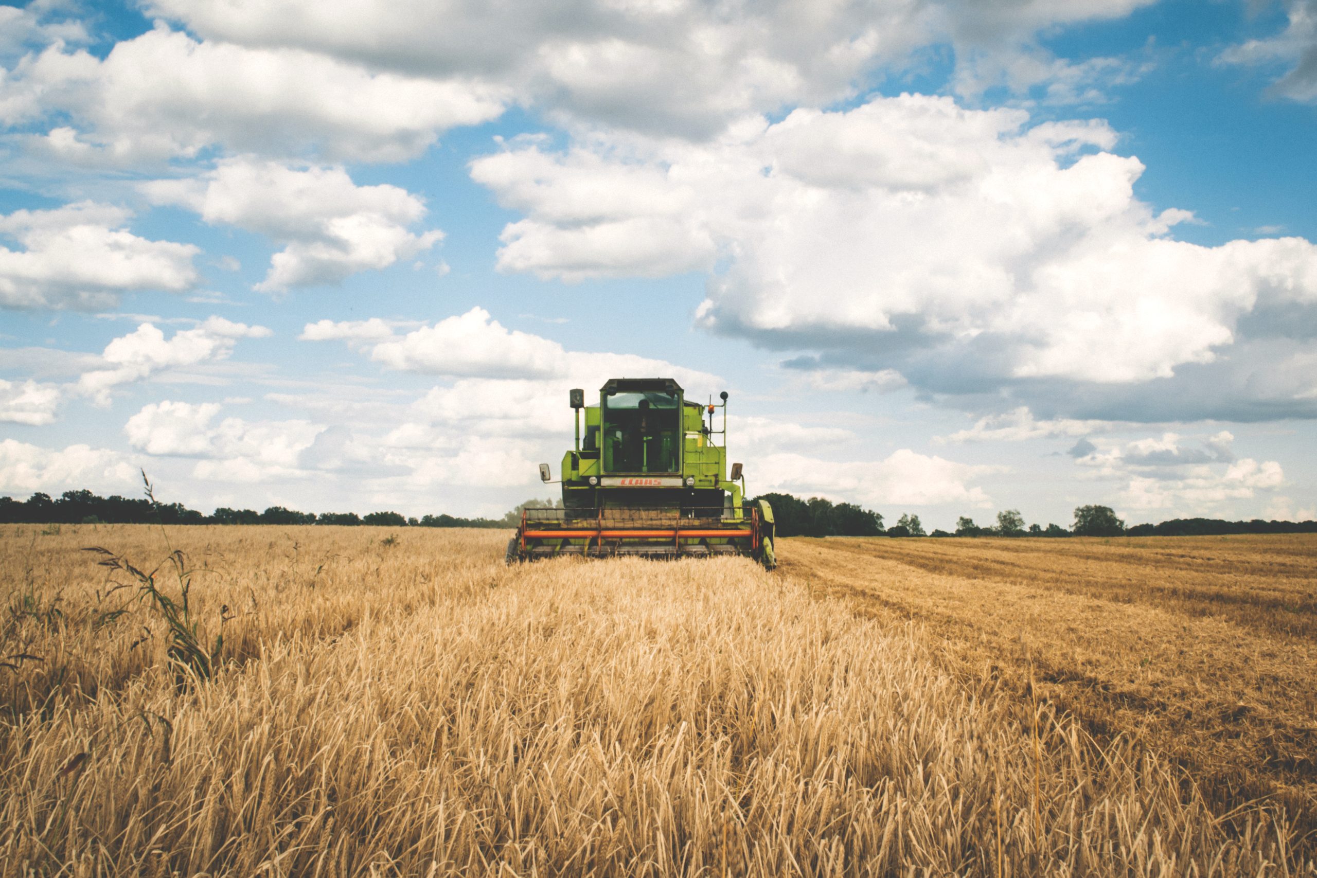 color photograph of a large farm tractor in a field