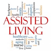 Word cloud with words like assisted living, healthcare, nurse, helper, health, dignity, families, people, mature, and so on