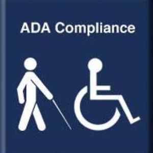 Words: ADA Compliance with pictograms depicting blindess and physical disabilities