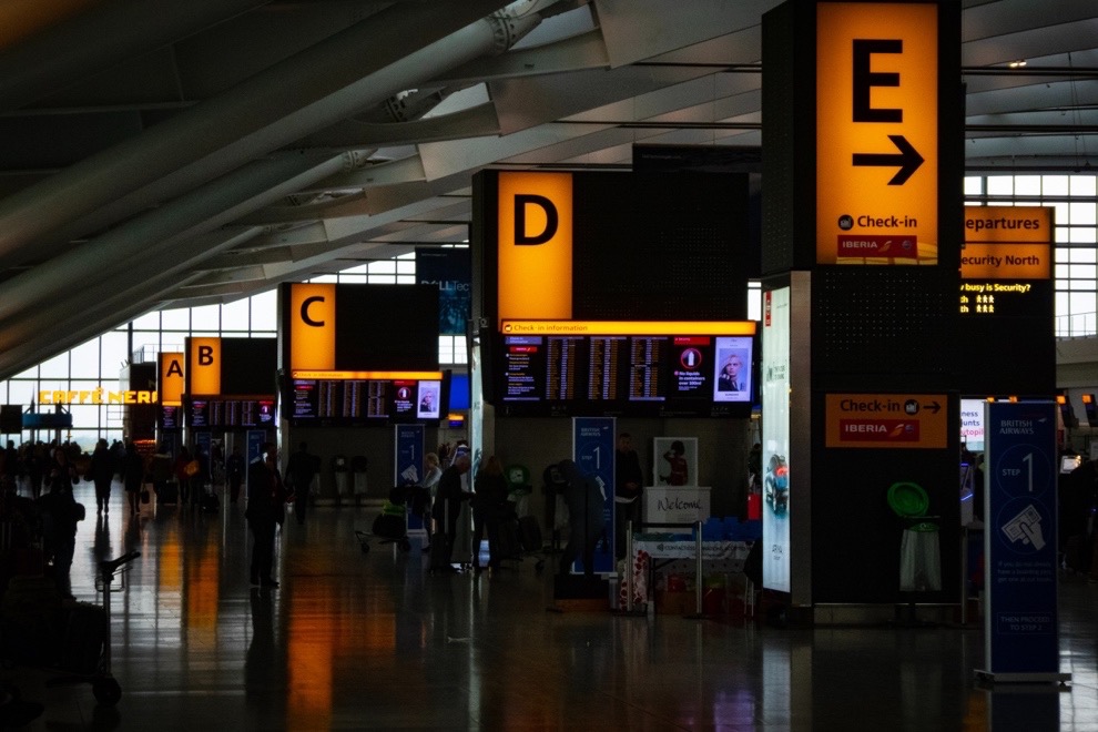 Interior of an airport with gate signs