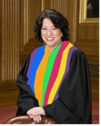 Judge in colorful stripes