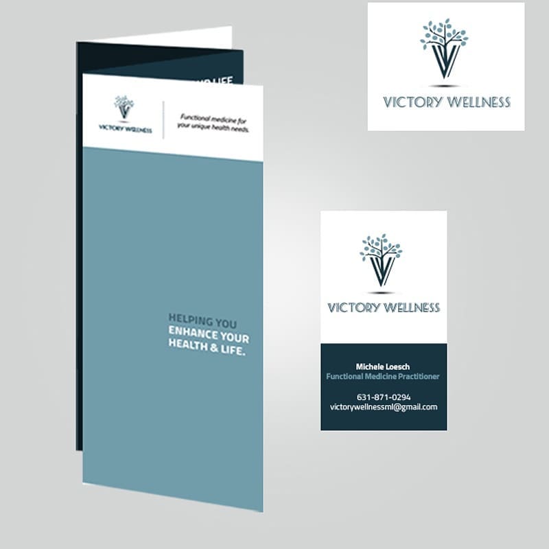 Victory Wellness brochure, business card and logo