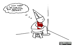 Cartoon showing Doha Round as student in corner with dunce cap.