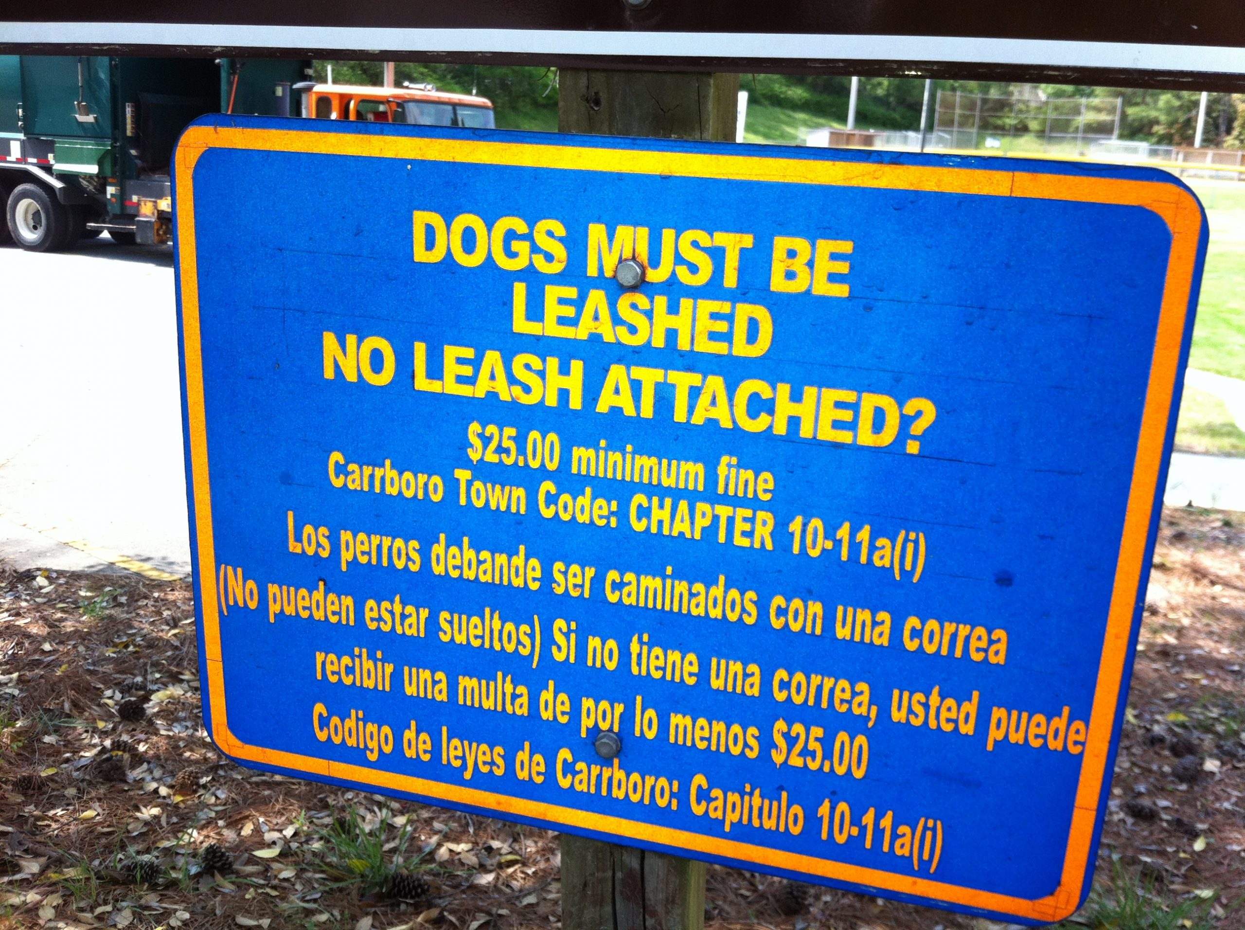 Carrboro Leash Law Sign