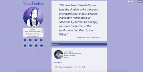 A screenshot of a purple Tumblr blog. There is no markup text.