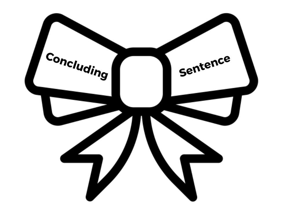 A bow with the words concluding sentence written across it.