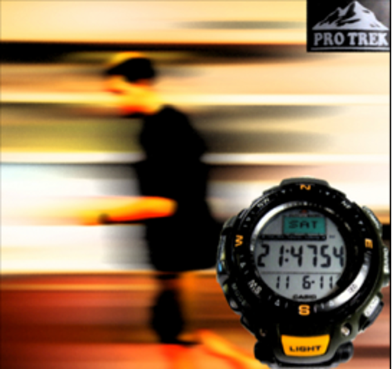 This is a picture of a ProTek watch add with a person moving very fast and a watch being very still.
