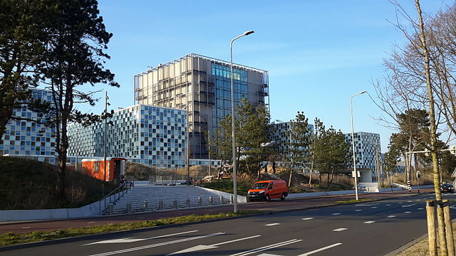 The current premises of the International Criminal Court (ICC) in The Hague, Netherlands. The ICC moved into this building in December 2015.