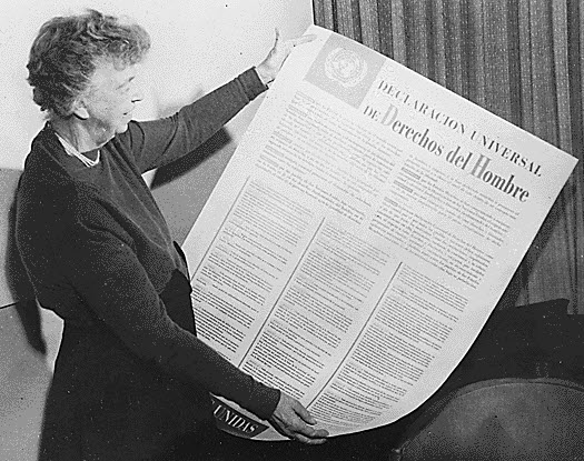 Figure 2.1 Eleanor Roosevelt holding the Spanish version of the Universal Declaration of Human Rights in Paris, 1948