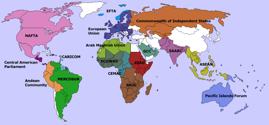 Countries around the world that belong to various IGO organizations