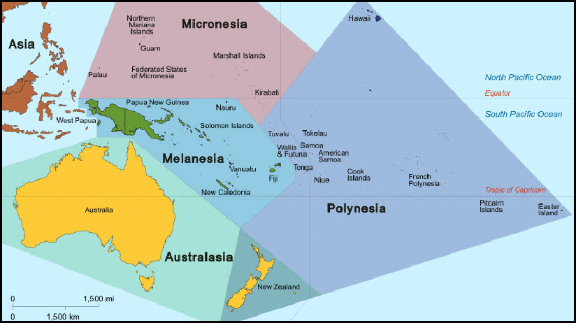 Figure 4.1 Oceania political map showing zones of the South Pacific