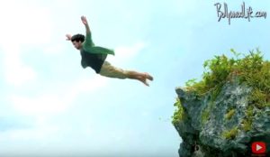 Man jumping off a cliff in a Mountain Dew Commercial