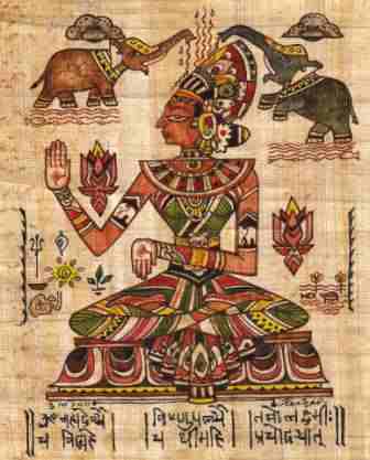 Devi Series 23 Gajalakshmi. watercolor on papyrus