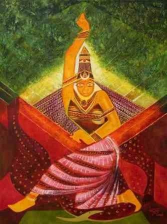 Devi Series 28 Mahishasuramardhini. oil on canvas.