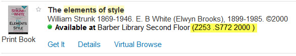 Example of a call number in a library catalog