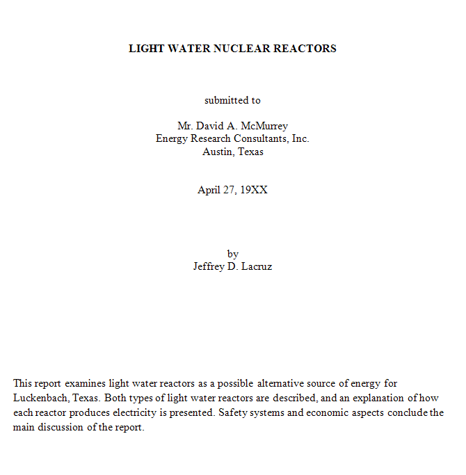 report title page format