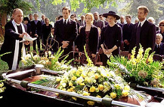 Family standing at a burial.