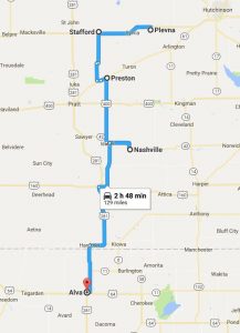 Plevna, Kansas to Alva, Oklahoma Map