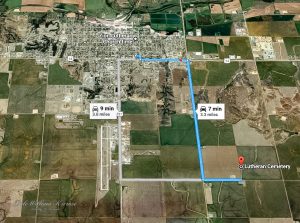 (Google Map) Routes to Zion Lutheran Cemetery from Zion Lutheran Church. - Looking North.